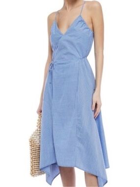 Joie Hepzibah Wrap Dress French Chambray Blue Pinstripe Midi Dress Size M